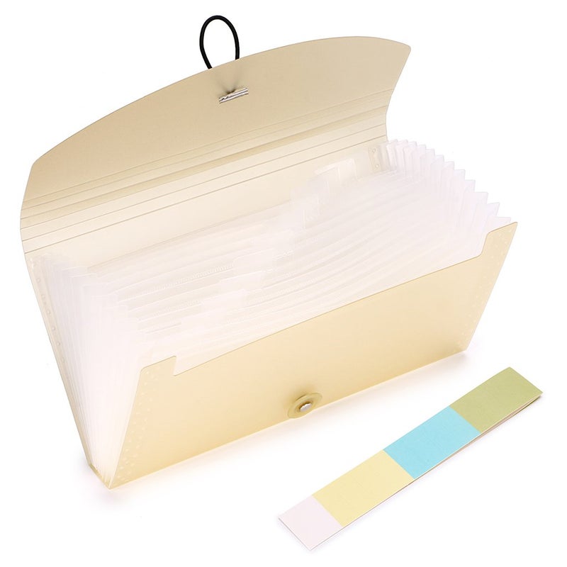BTSKY Expanding File Folder - 13 Pockets, Small Accordion File Folder, Expandable Card Ticket Holder, Plastic Business Document Organizer, Khaki Translucent - Image 4